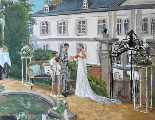 Live painting van bruidspaar voor Kasteel Vaalsbroek in Zuid Limburg