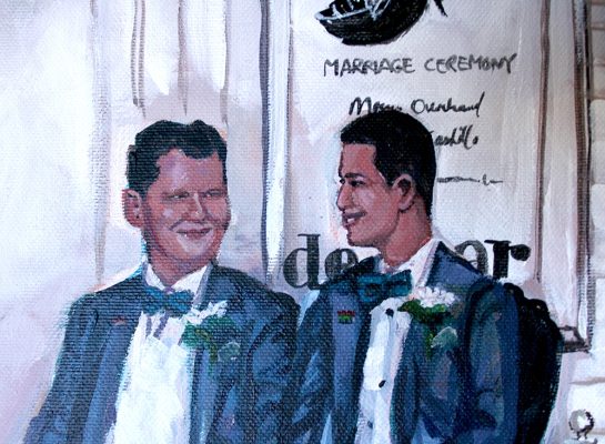 Close-up van een schilderij gemaakt door Neetje